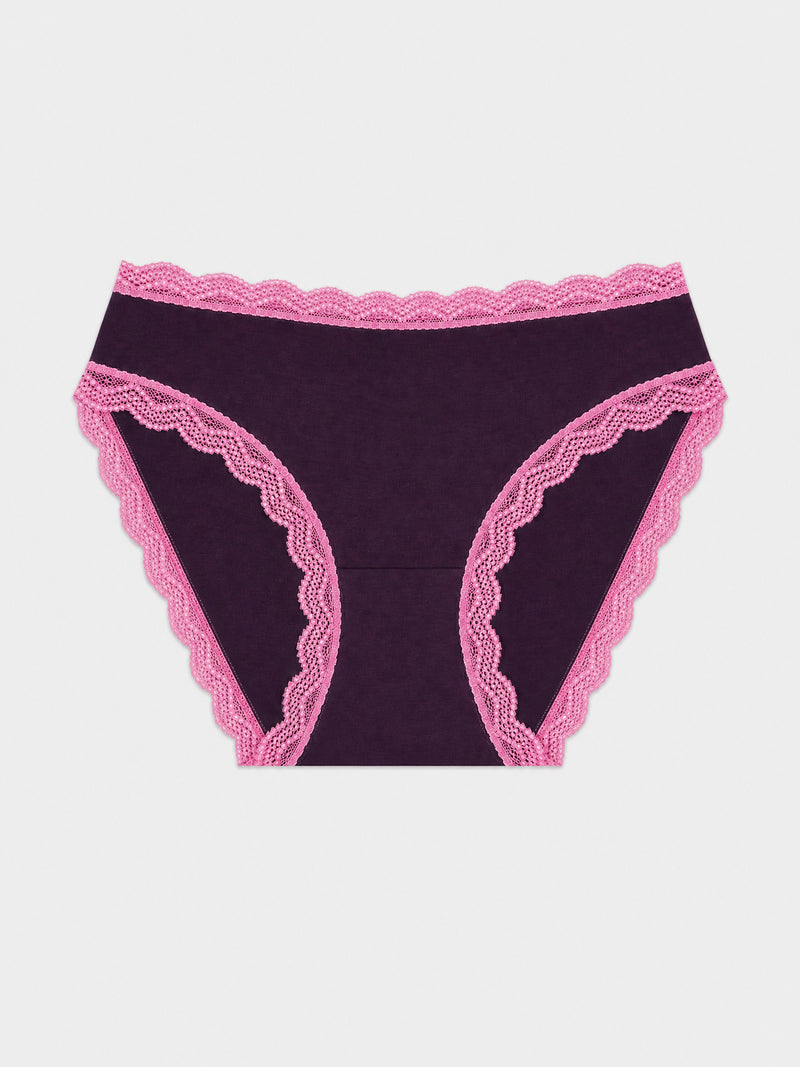 Mid Rise High Leg Knicker - Black Cherry & Pop Pink