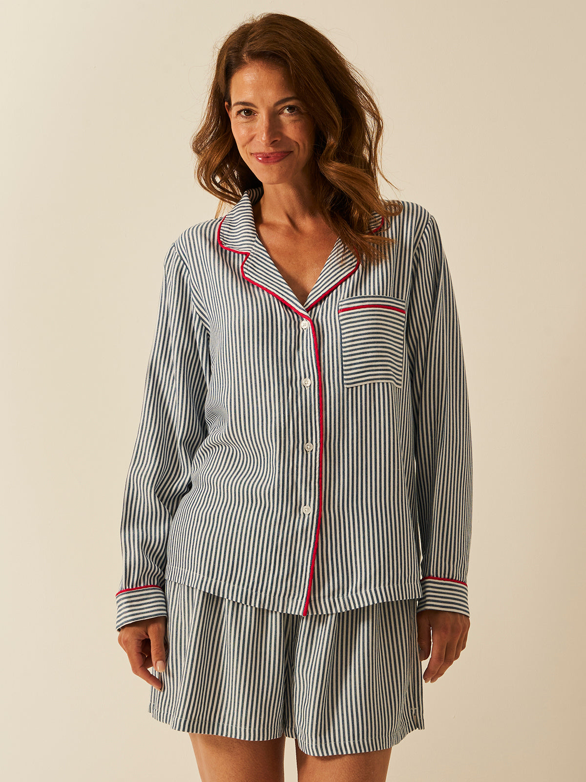 Soft Brushed Woven Pyjama Shorts - Midnight Stripe Anjos & Lourenco