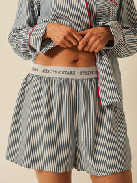 Soft Brushed Woven Pyjama Shorts - Midnight Stripe Anjos & Lourenco