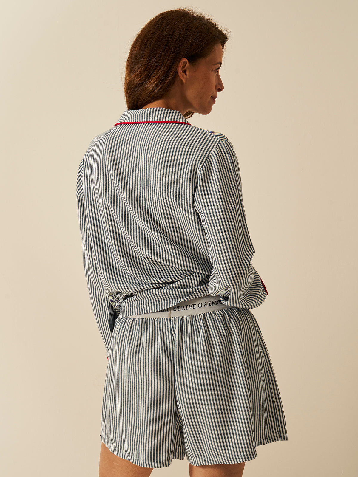 Soft Brushed Woven Pyjama Shorts - Midnight Stripe Anjos & Lourenco