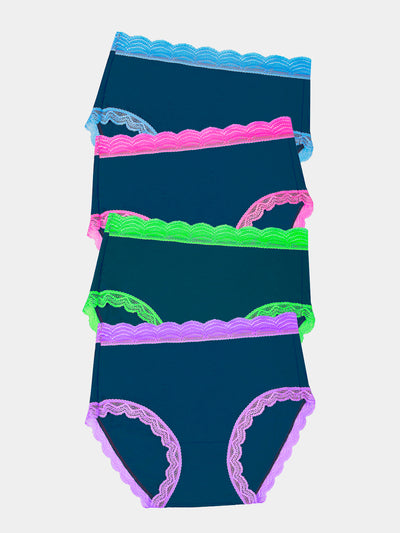 High Rise Knicker Four Pack - Midnight Neon Stripe & Stare