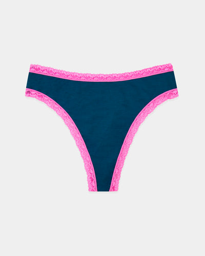 High Waisted Thong - Midnight Neon Pink Stripe & Stare