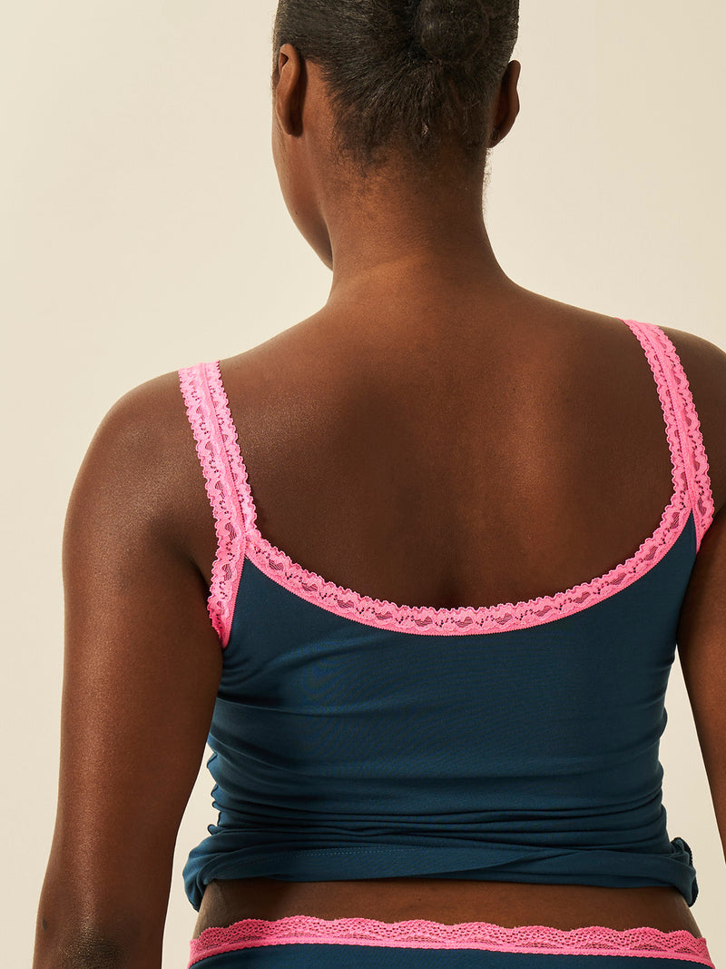 Lace Cami - Midnight Neon Pink | TENCEL™ Vest Top – Stripe & Stare