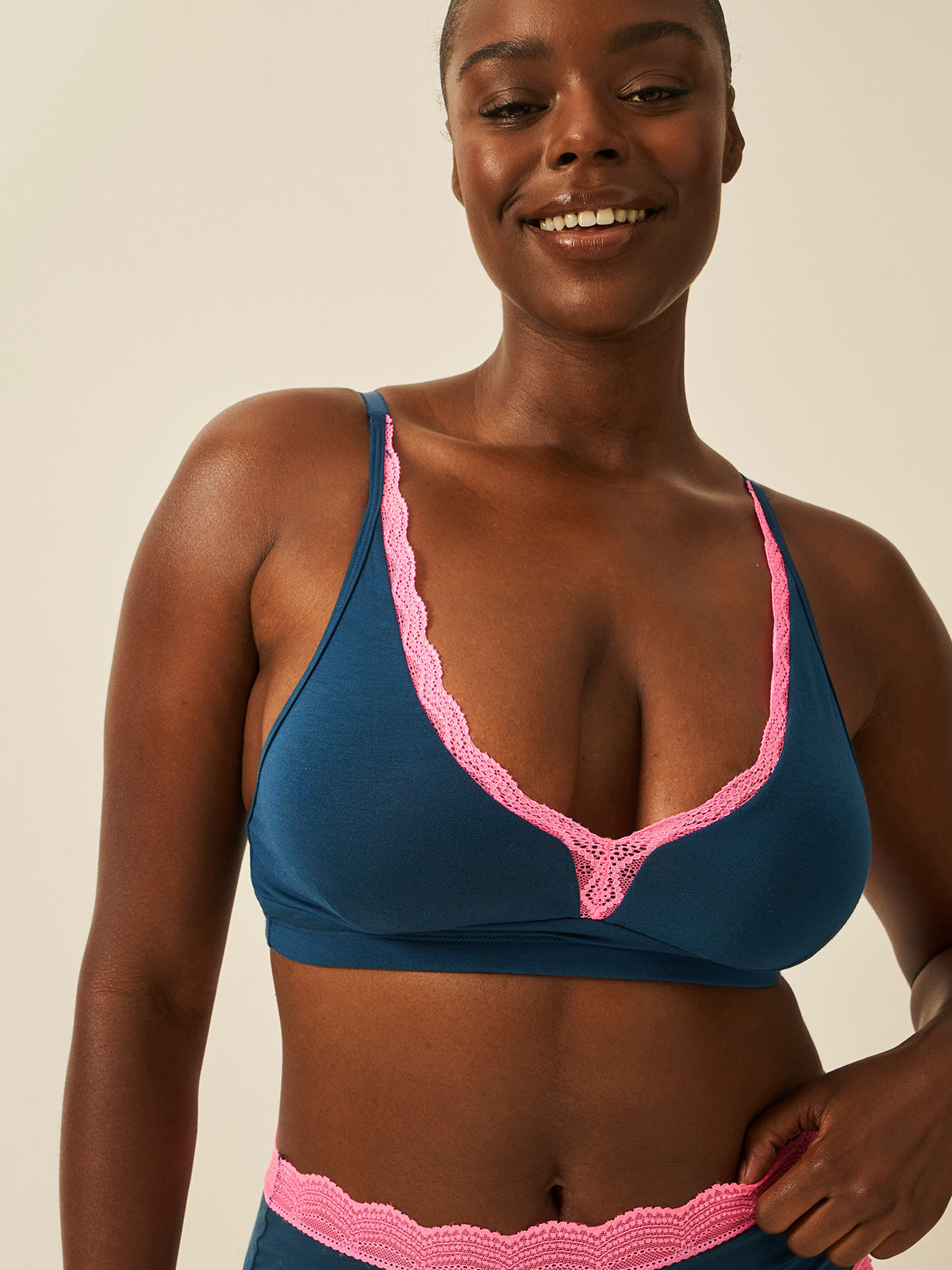 Lace Plunge Bra Midnight Neon Pink