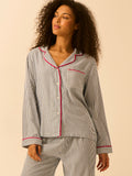 Soft Brushed Woven Pyjama Top - Midnight Stripe