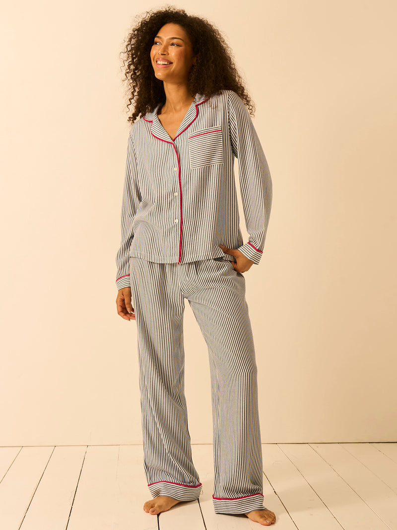 Soft Brushed Woven Pyjama Bottoms - Midnight Stripe
