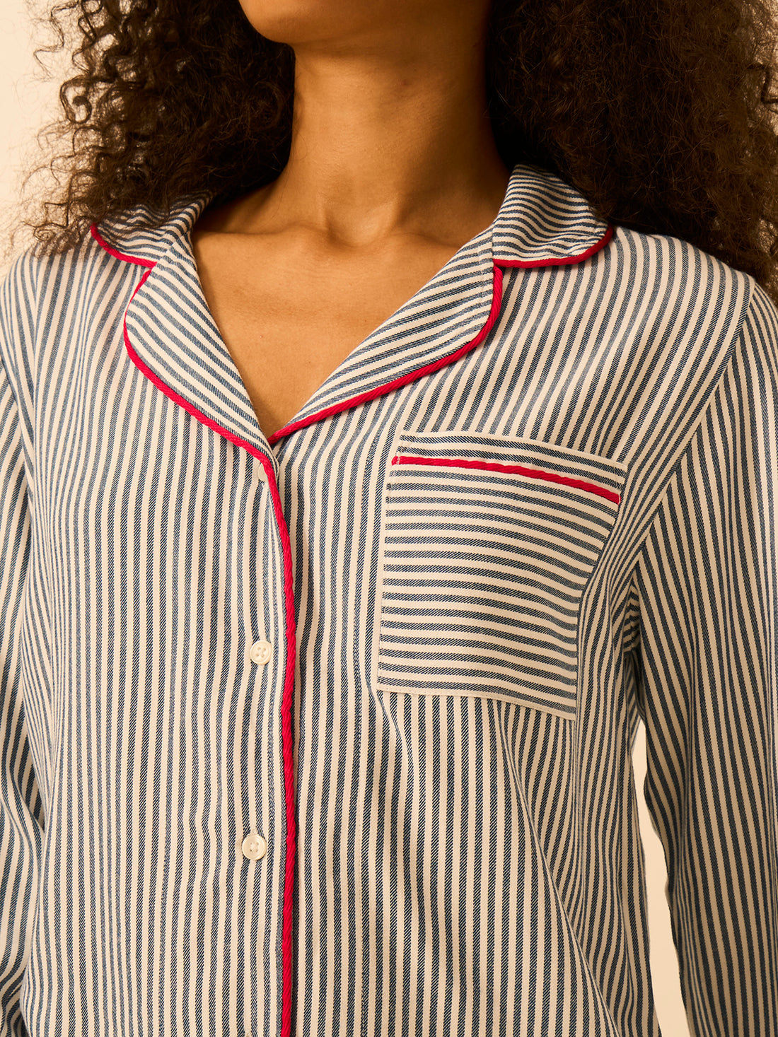 Soft Brushed Woven Pyjama Top - Midnight Stripe