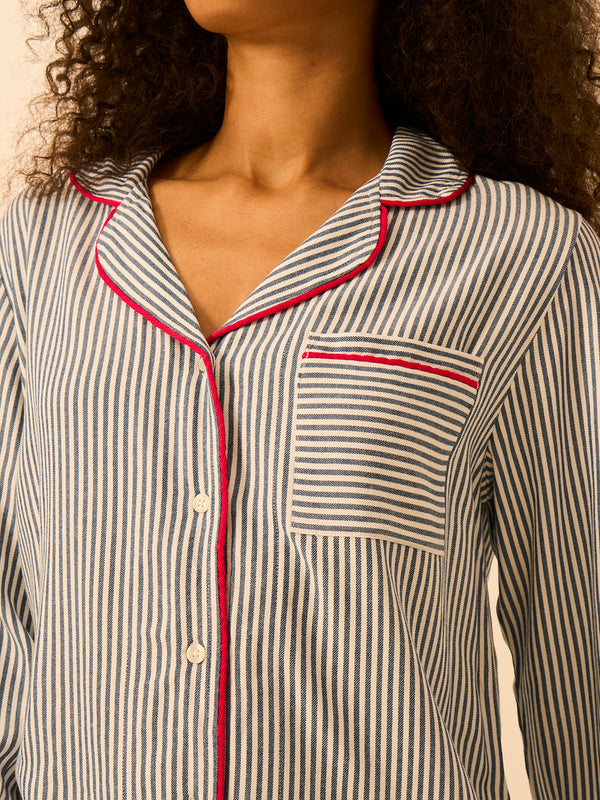 Soft Brushed Woven Pyjama Top - Midnight Stripe