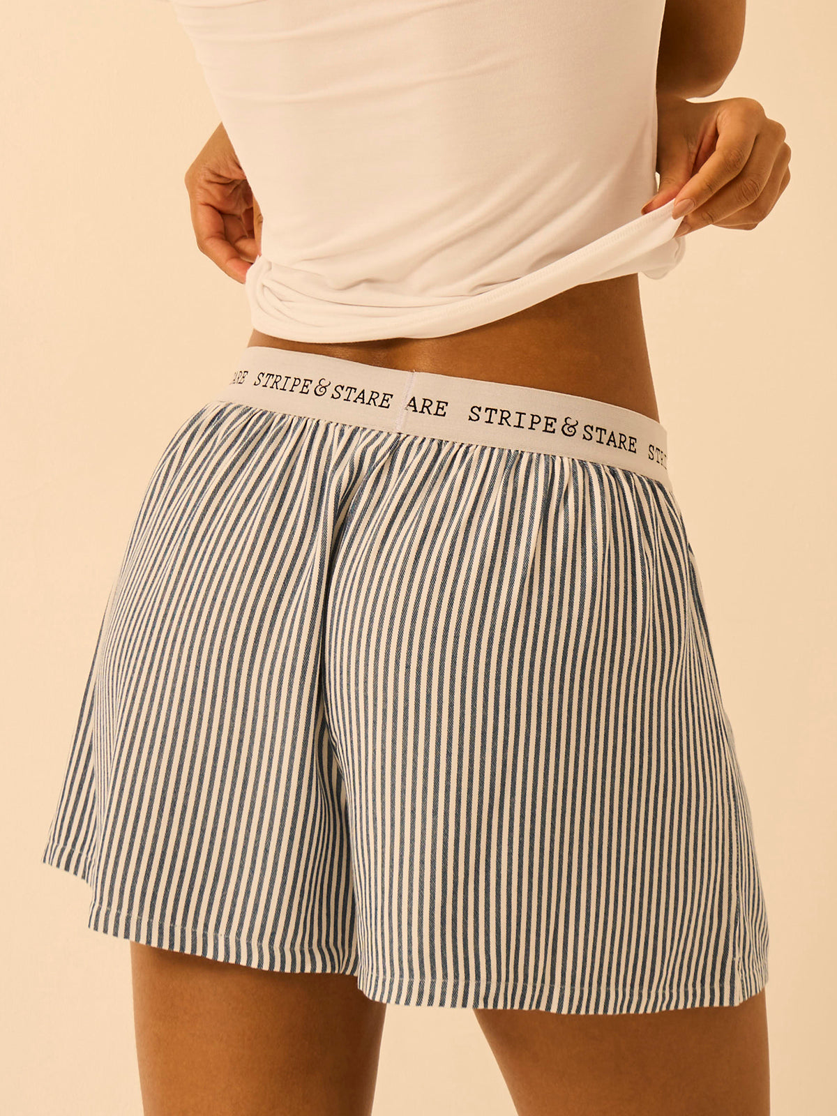 Soft Brushed Woven Pyjama Shorts - Midnight Stripe