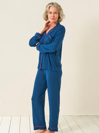 Long Pyjama Set - Midnight and Raspberry Stripe & Stare