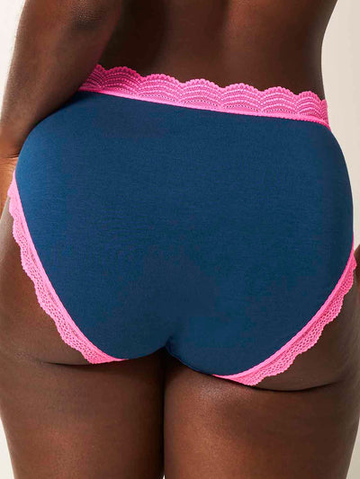 High Rise Knicker - Midnight Neon Pink Stripe & Stare