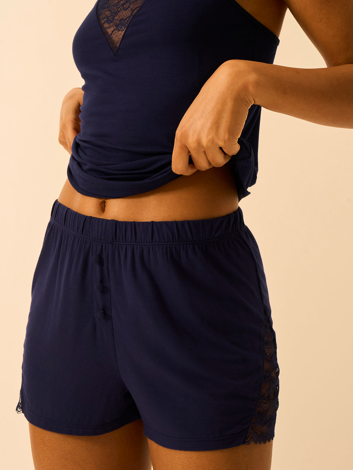 Eco Lace Pyjama Shorts - Navy