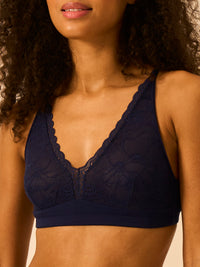 Eco Lace Double Layer Plunge Bra - Navy