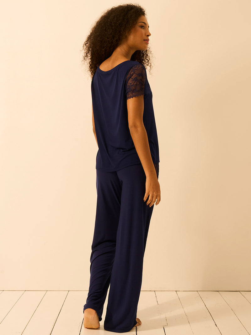 Eco Lace Long Pyjama Bottoms - Navy
