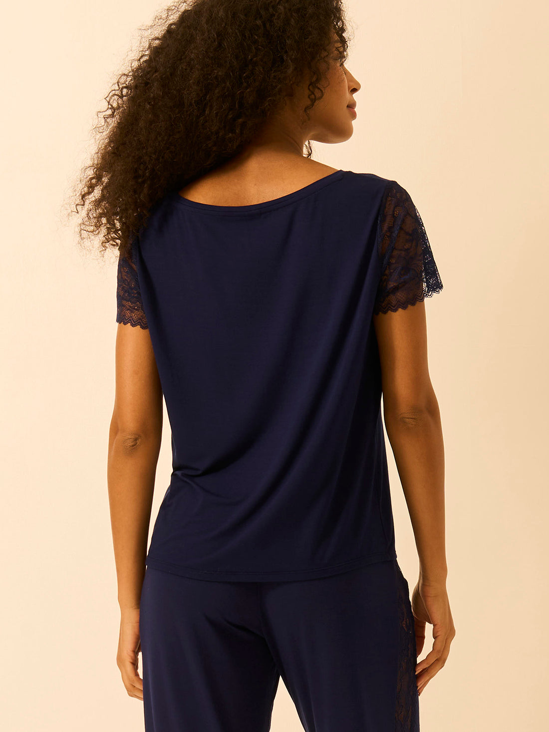 Eco Lace Slouchy Pyjama Top - Navy