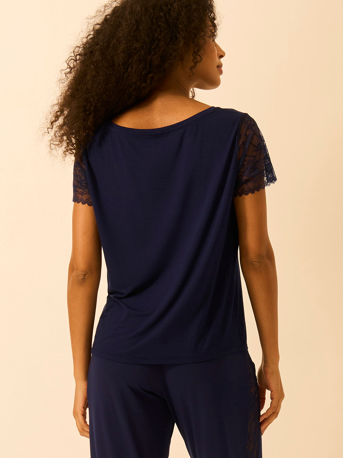 Eco Lace Slouchy Pyjama Top - Navy