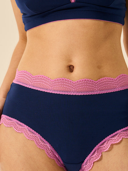 High Rise Knicker - Navy & Sweet Violet