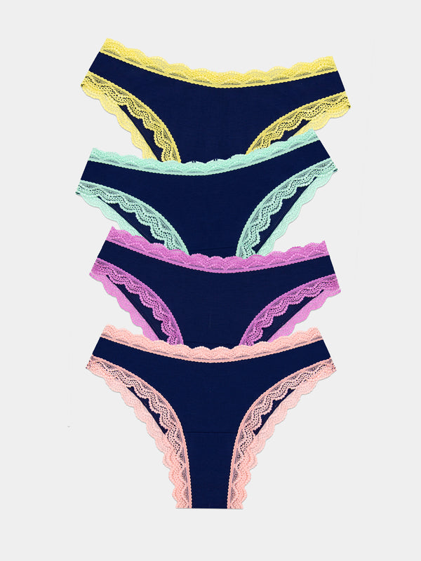 Brazilian Knicker Four Pack - Navy Pastels Wholegood Inter-United Ltd