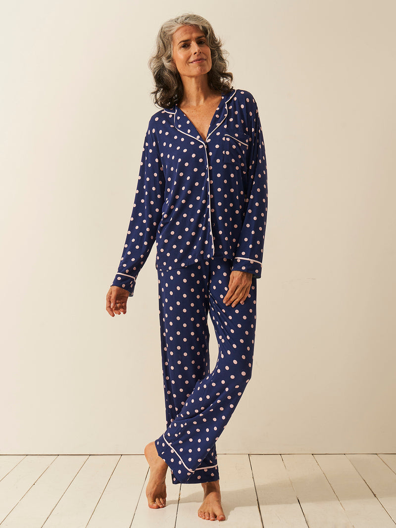 Long Pyjama Set - Navy Spot