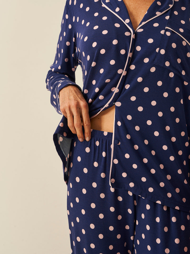 Long Pyjama Set - Navy Spot
