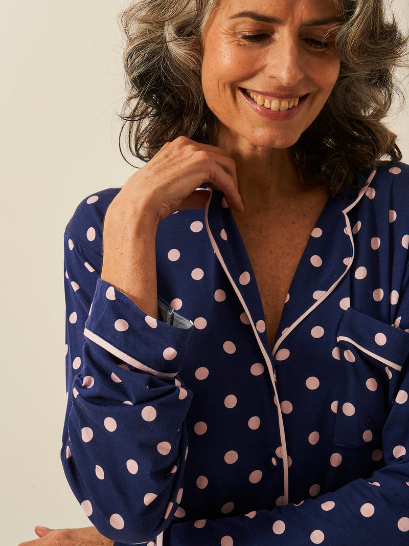 Long Pyjama Set - Navy Spot