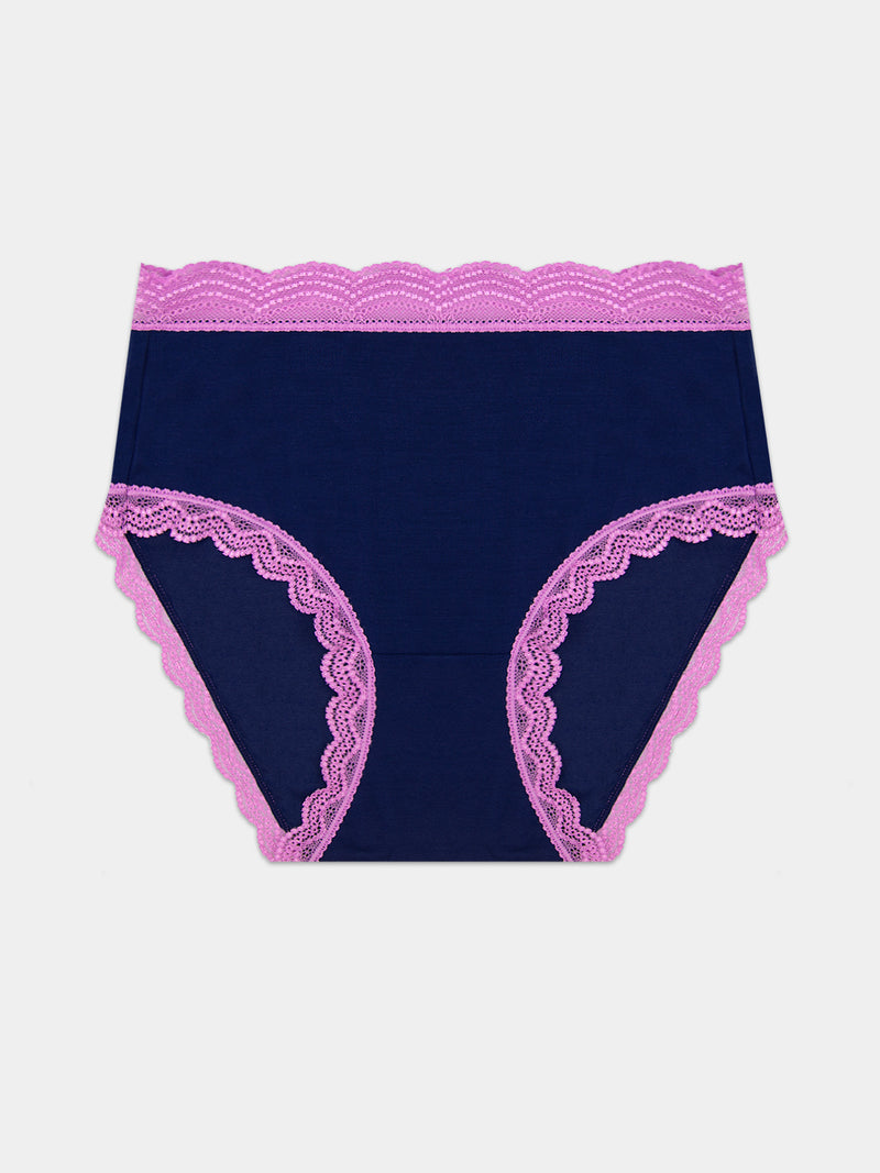 High Rise Knicker - Navy & Sweet Violet