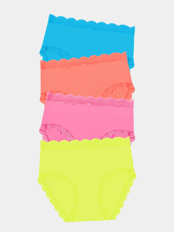 High Rise Knicker Four Pack - Neon Brights Stripe & Stare