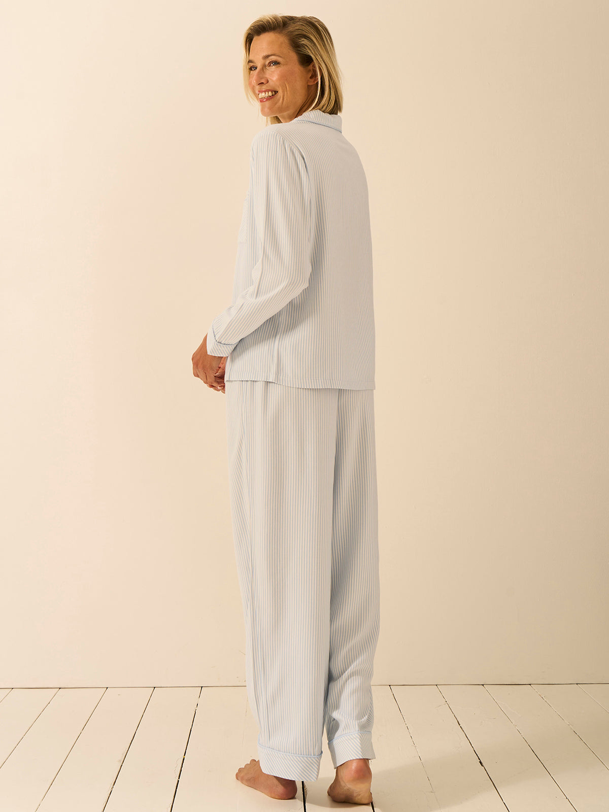 Soft Brushed Woven Pyjama Top - Blue Mini Stripe