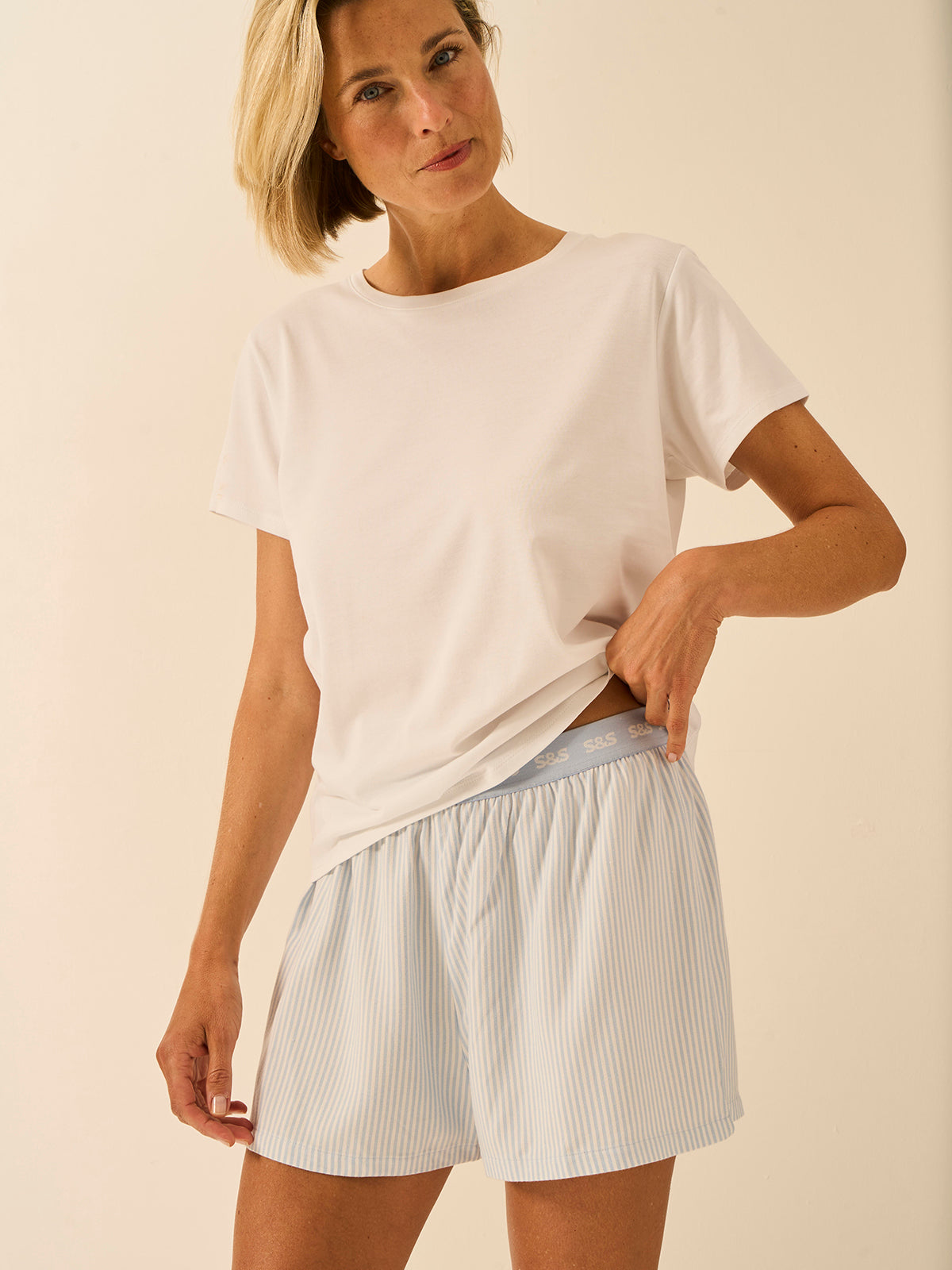 Soft Brushed Woven Pyjama Shorts - Blue Mini Stripe