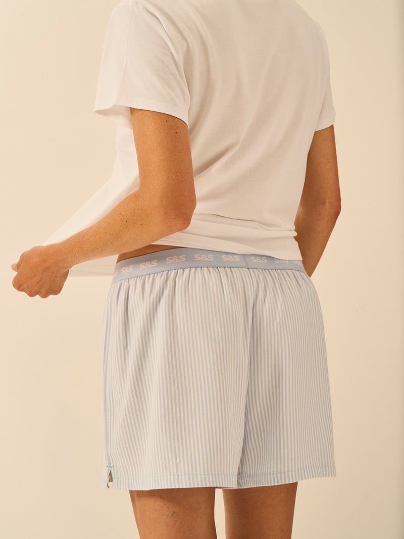 Soft Brushed Woven Pyjama Shorts - Blue Mini Stripe