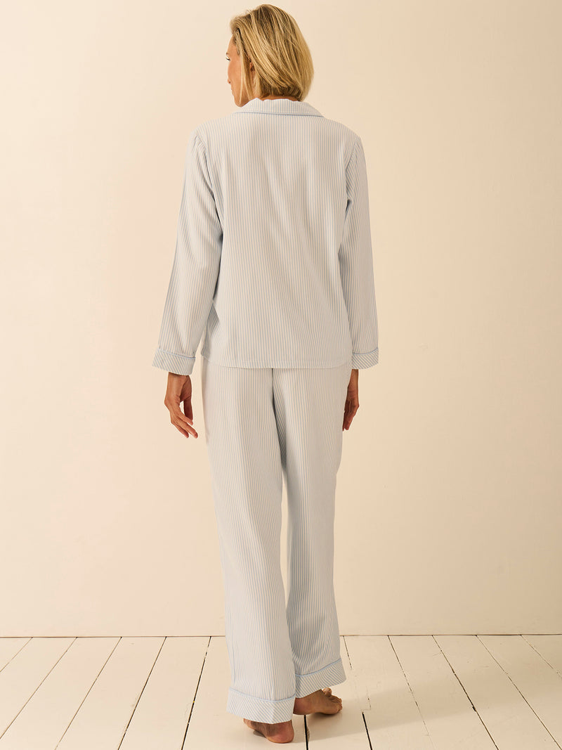 Soft Brushed Woven Pyjama Bottoms - Blue Mini Stripe