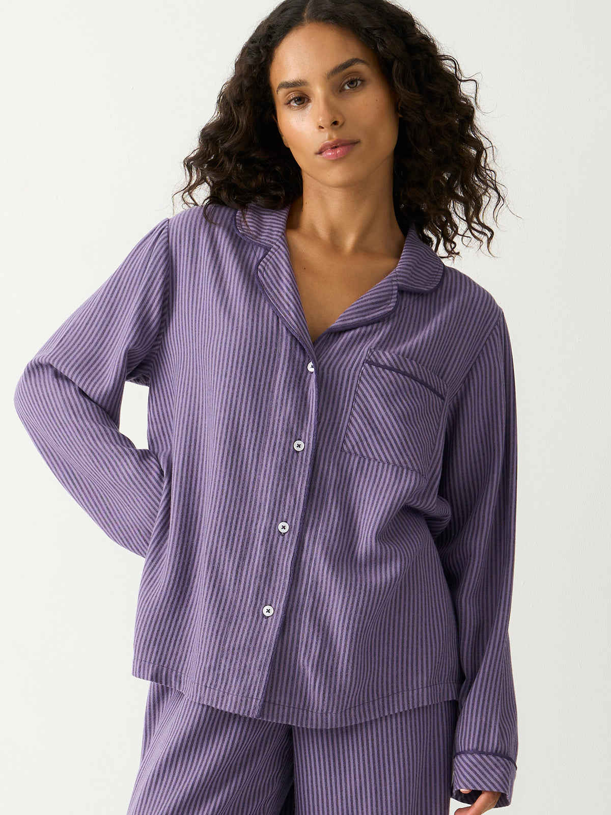 Soft Brushed Woven Pyjama Top - Night Fog