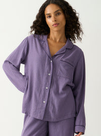 Soft Brushed Woven Pyjama Top - Night Fog