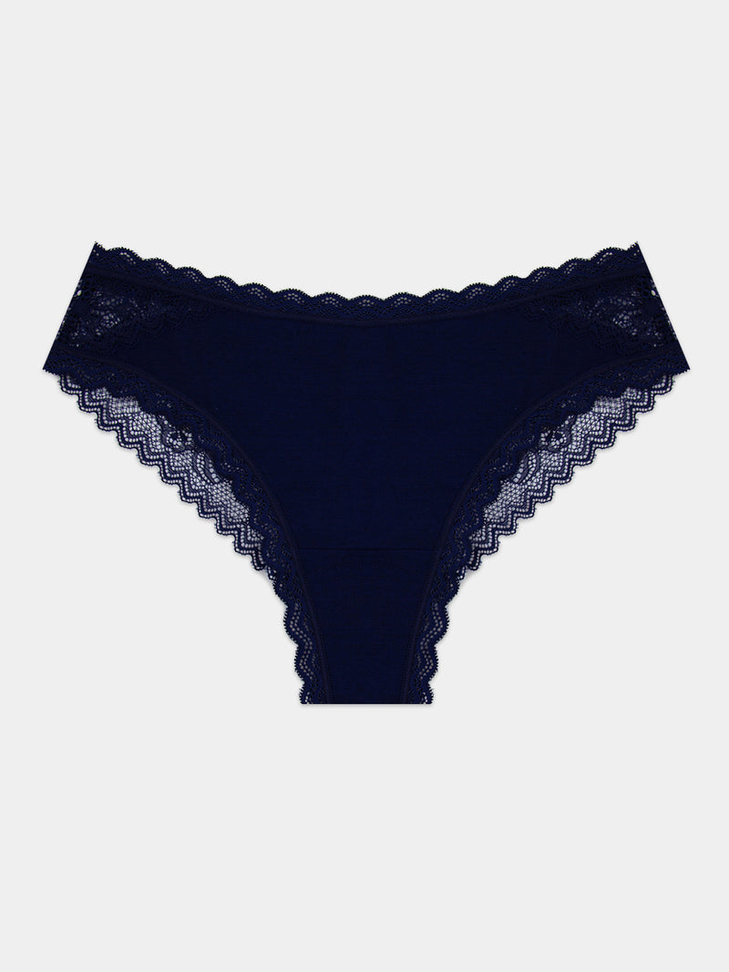 Eco Lace Brazilian Knicker - Navy