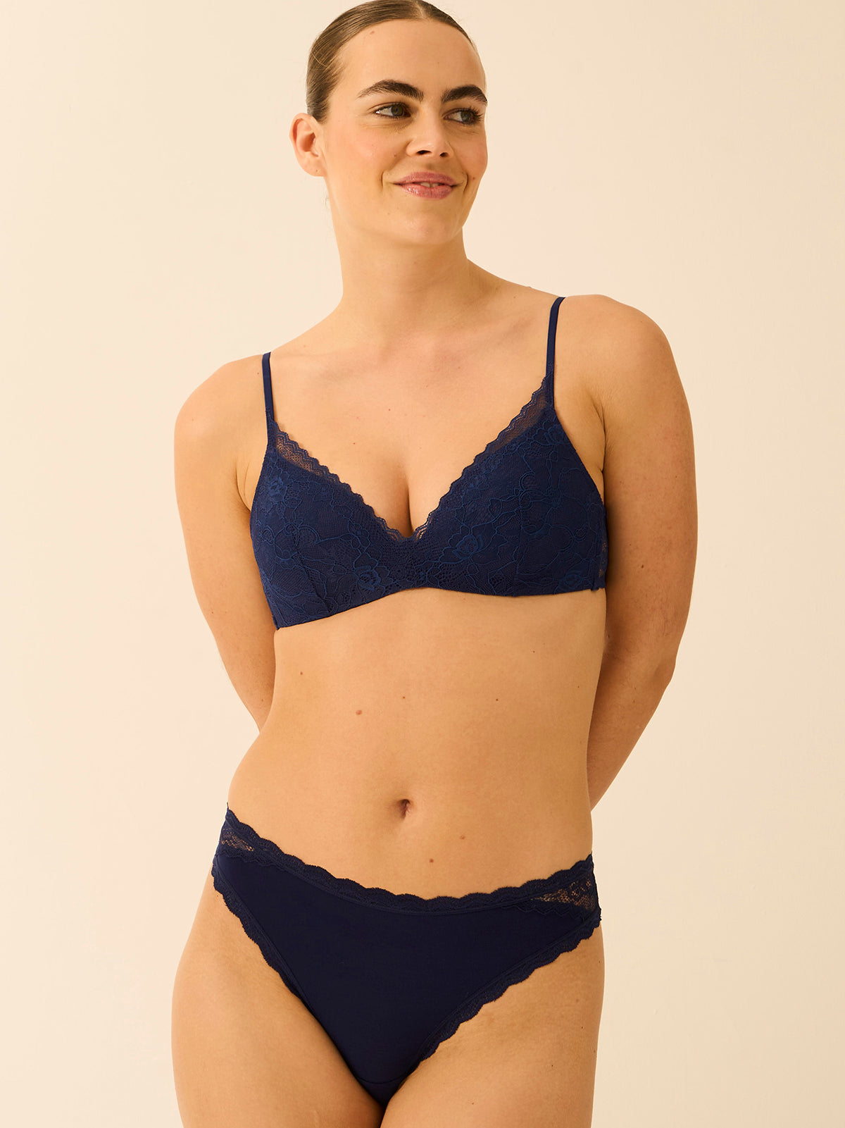 Eco Lace Brazilian Knicker - Navy