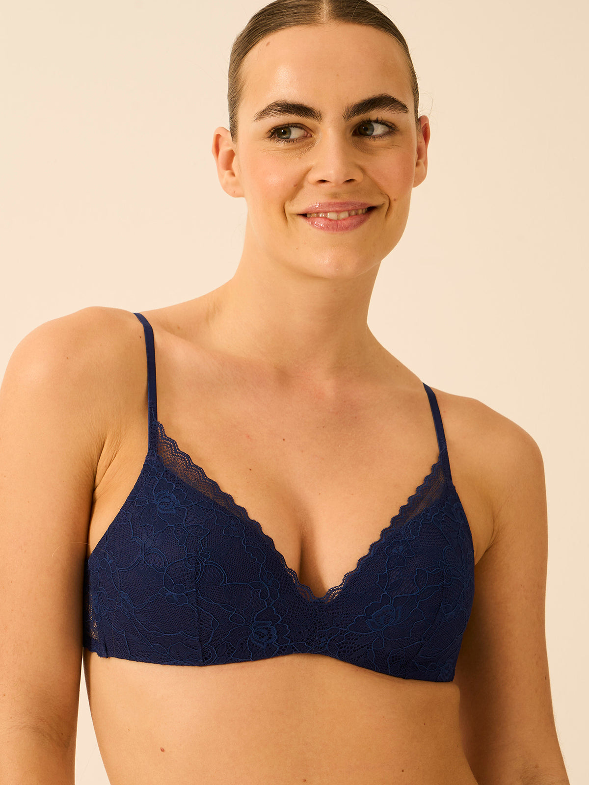 Eco lace Padded Demi Bra - Navy