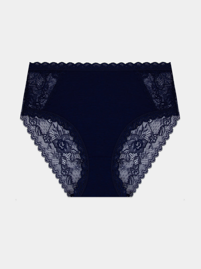 Eco Lace High Rise Knicker - Navy