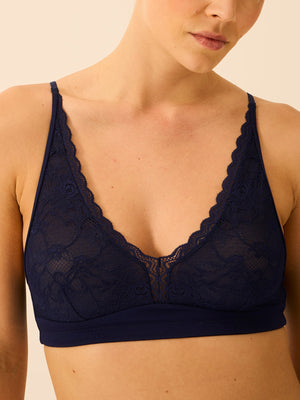 Eco Lace Double Layer Plunge Bra - Navy