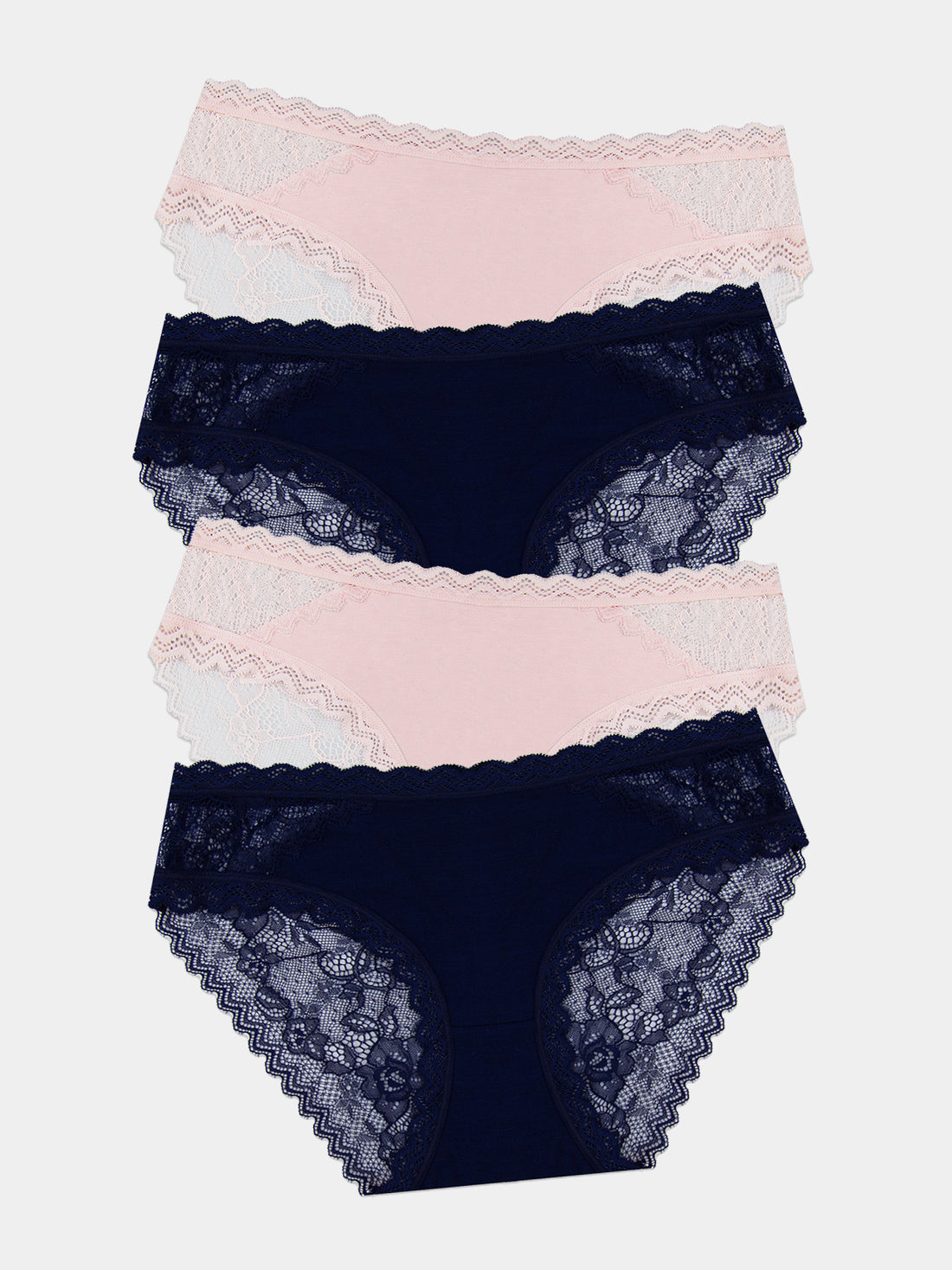 Eco Lace Original Knicker Four Pack - Navy & Pale Pink