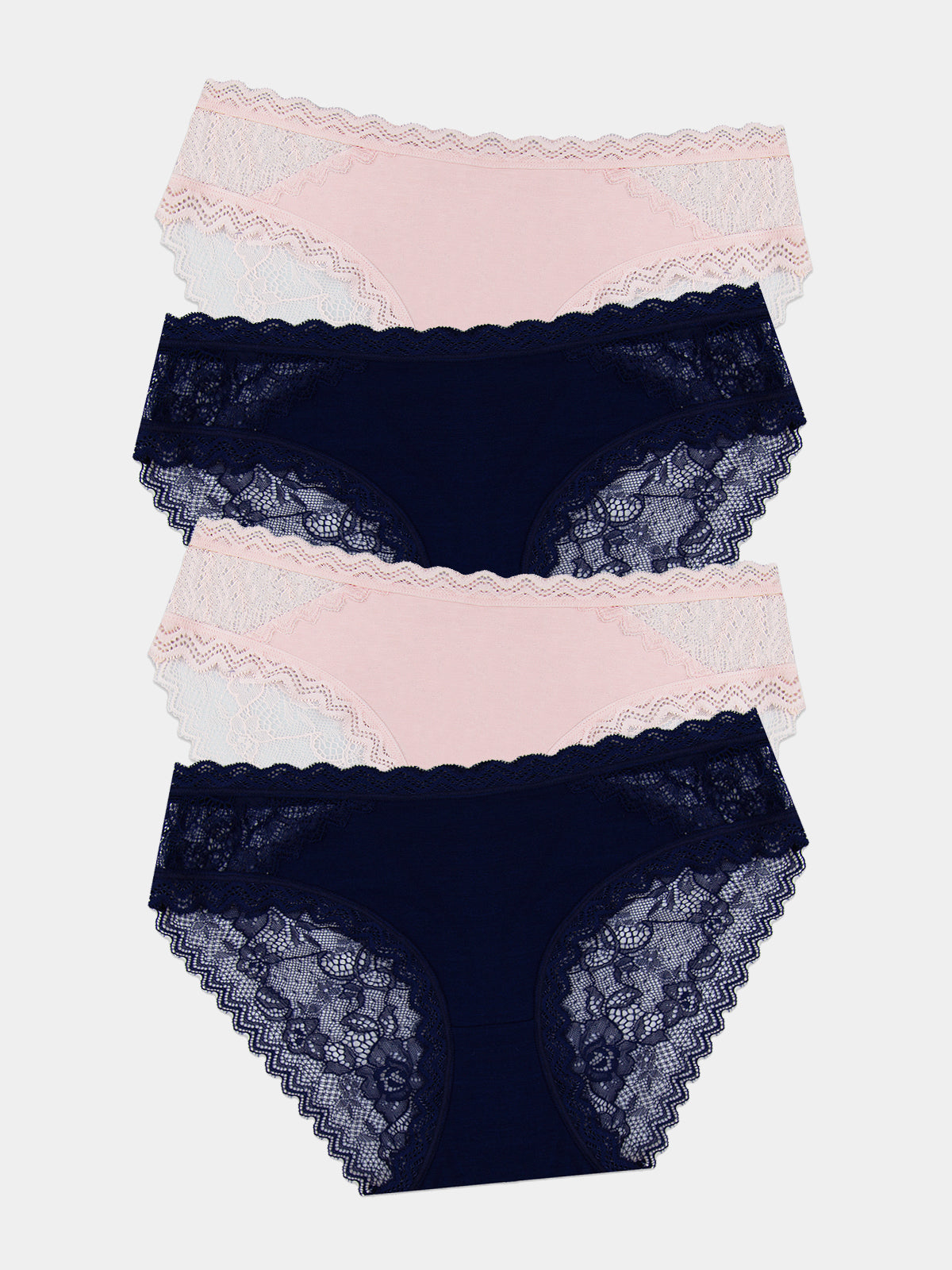 Eco Lace Original Knicker Four Pack - Navy & Pale Pink