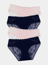 Eco Lace Original Knicker Four Pack - Navy & Pale Pink