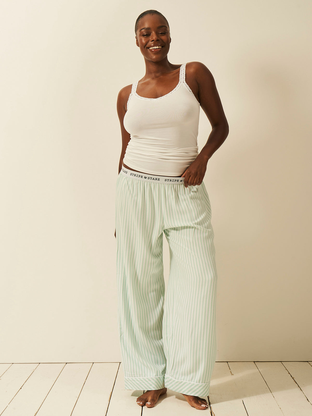Soft Brushed Woven Pyjama Bottoms - Opal Stripe Anjos & Lourenco