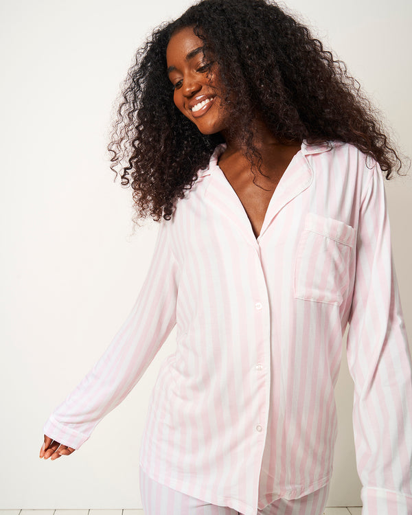 Long Pyjama Set - Pale Pink Stripe Stripe & Stare