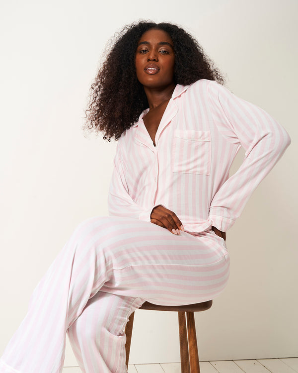 Long Pyjama Set - Pale Pink Stripe Stripe & Stare