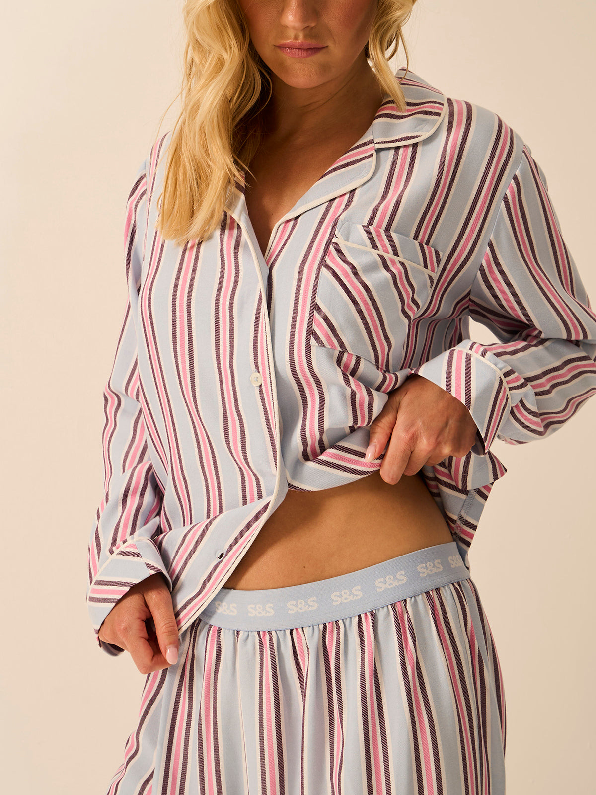 Soft Brushed Woven Pyjama Top - Slumber Stripe (Copy)