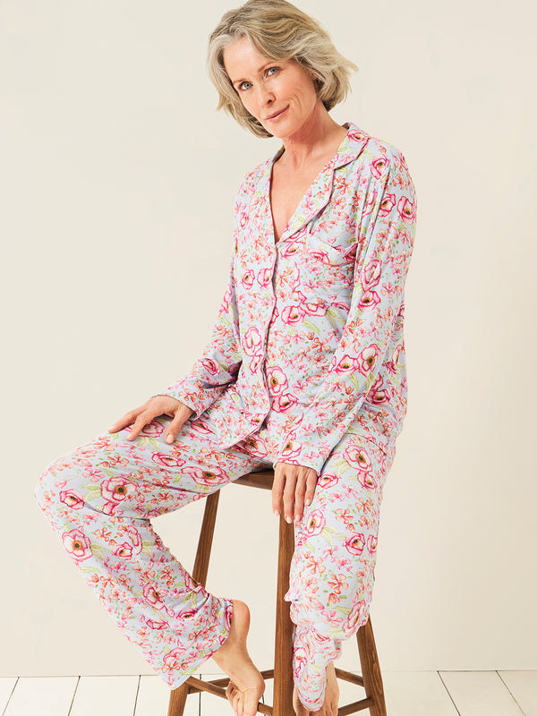 Long Pyjama Set - Pastel Poppy Stripe & Stare