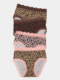 High Rise Knicker Four Pack - Peach Latte Leopard