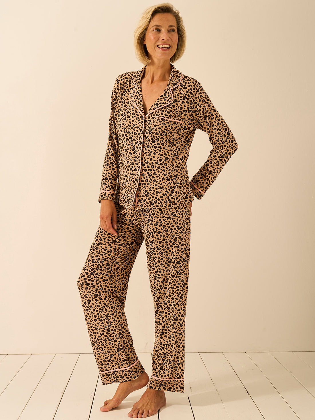 Long Pyjama Set - Peach Latte Leopard