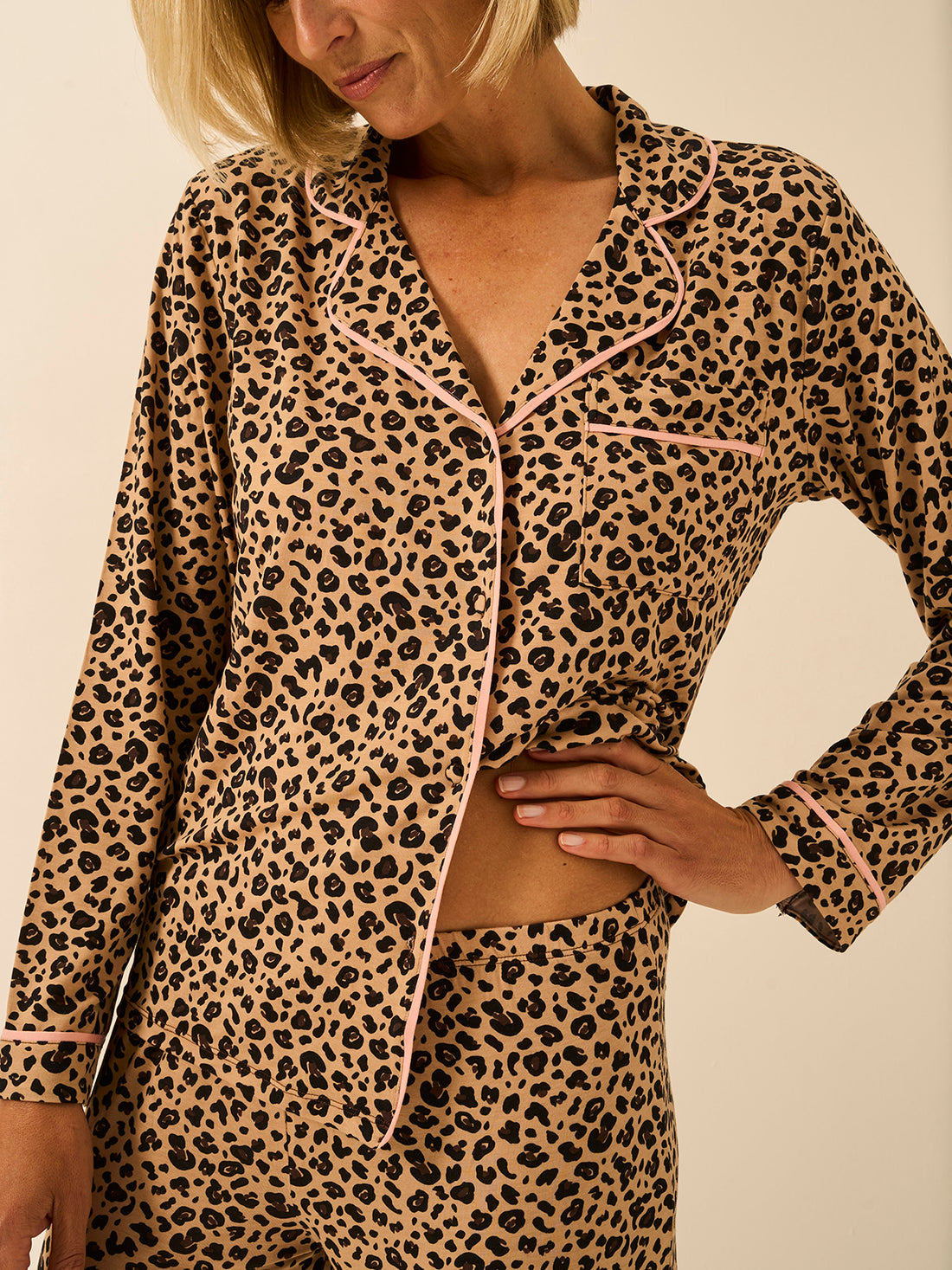 Long Pyjama Set - Peach Latte Leopard