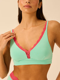 Lace Plunge Bra - Peppermint & Coral Paradise